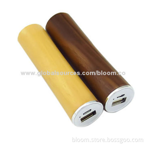 Eco-friendly Tube Power Banks, 2,200mAh, Material of Light/Red/Brown Wood